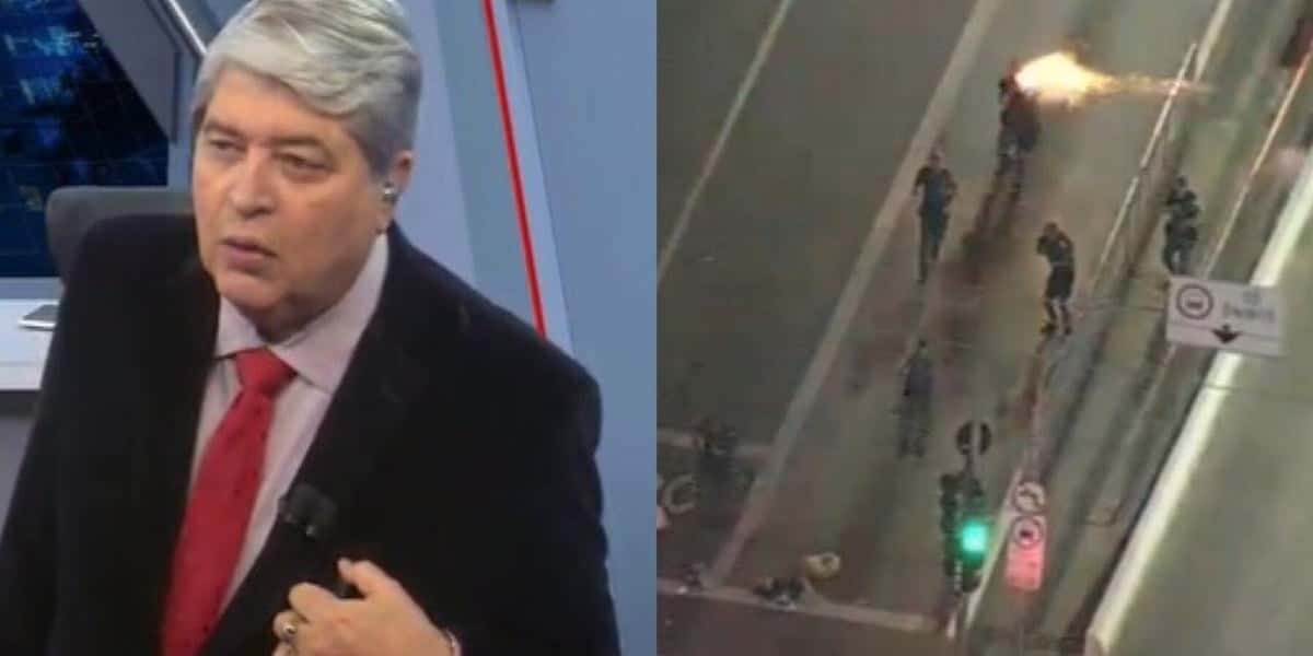 Datena mostrou um confronto entre policiais e criminosos no Brasil Urgente (Foto: Reprodução)