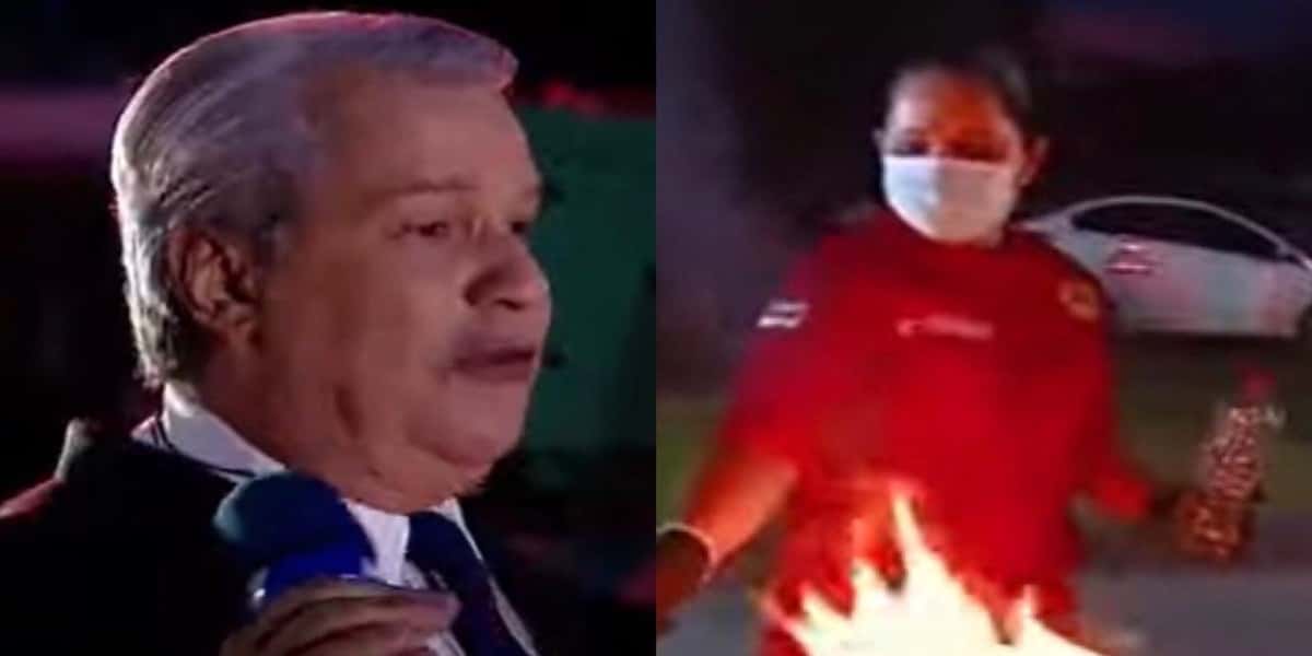 Sikêra Jr fez uma brincadeira ao vivo no Alerta Nacional envolvendo fogo (Foto: Reprodução / RedeTV!)
