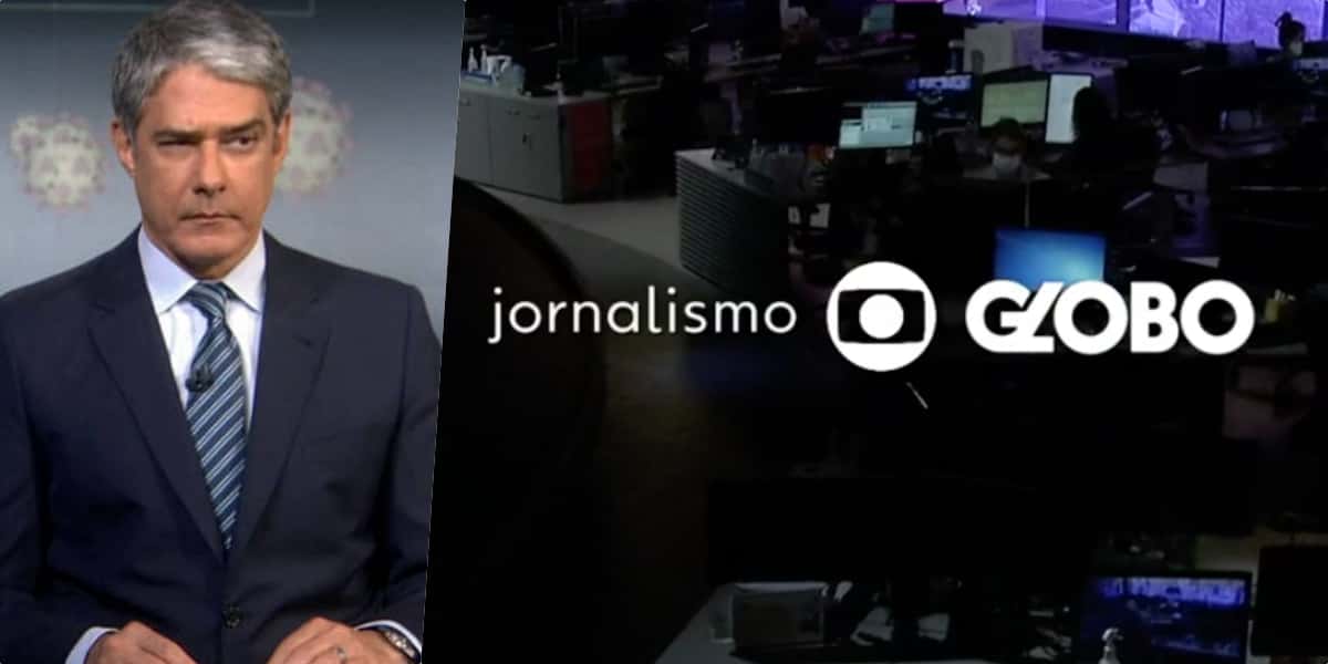 William Bonner, ao vivo, no Jornal Nacional da Globo viu as luzes da redação completamente apagadas (Foto montagem)