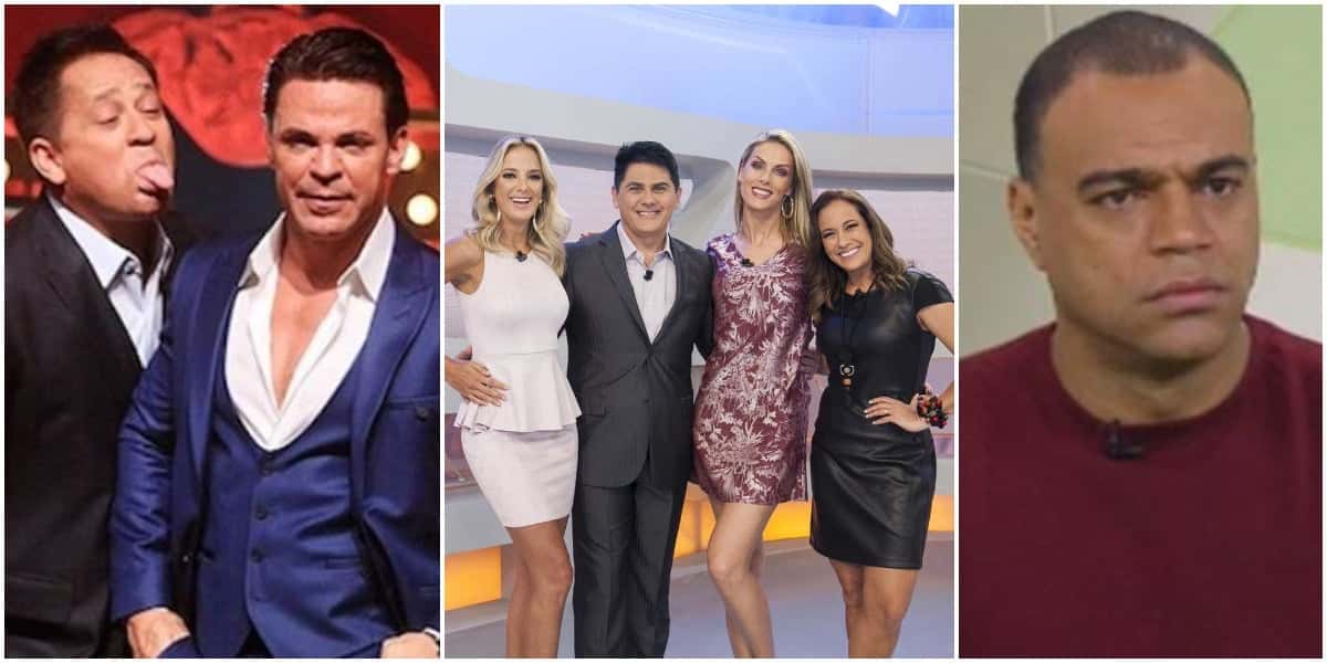 Leonardo e Eduardo Costa; apresentadores do Hoje em Dia e Denílson passando mal (Foto: Reprodução)