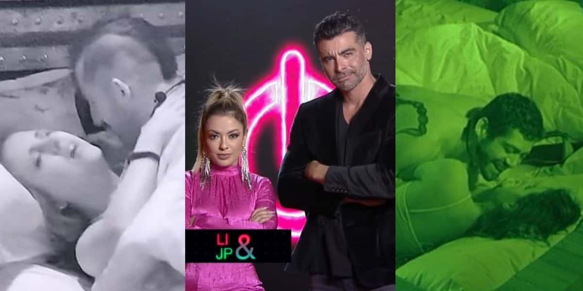 Li Martins e JP Mantovani no "Power Couple Brasil 5", Patrícia Leitte e Kaydar Dadour, e Yuri e Laisa do "BBB" (Foto: Reprodução/Record/TV Globo)