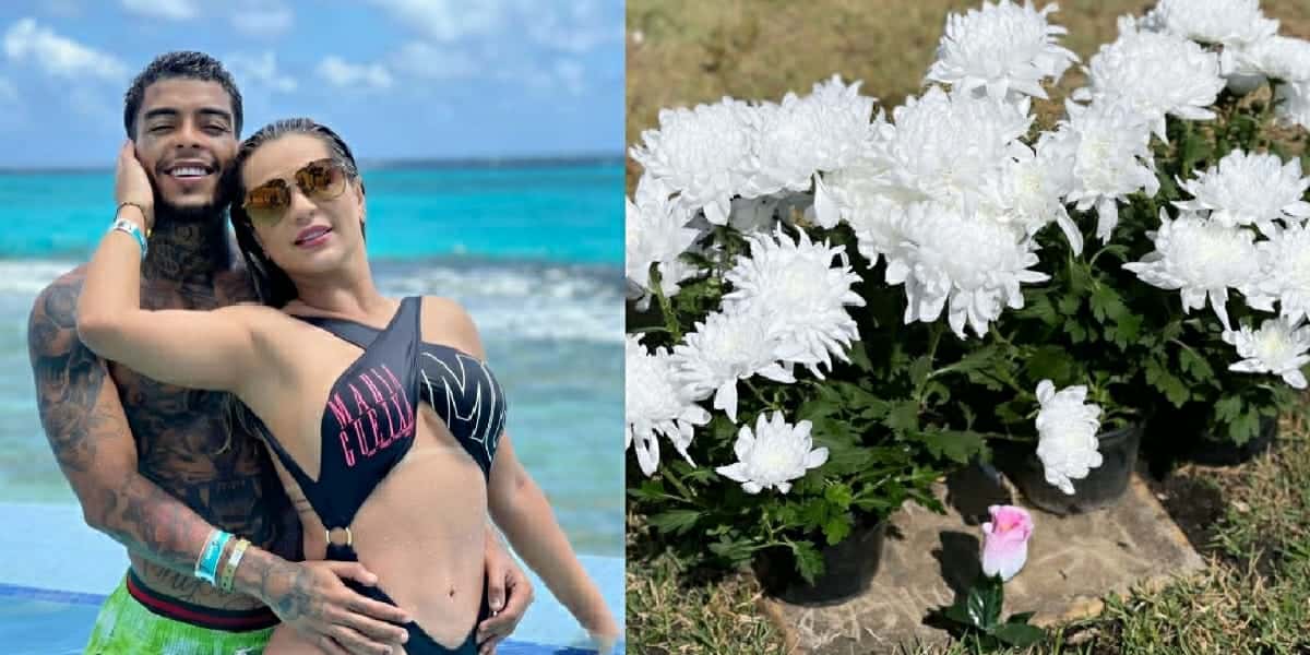 Daolene, viúva de MC Kevin, vai ao túmulo do marido (Foto: Reprodução)