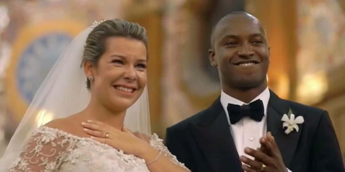Fernanda Souza e Thiaguinho durante o casamento (Reprodução)