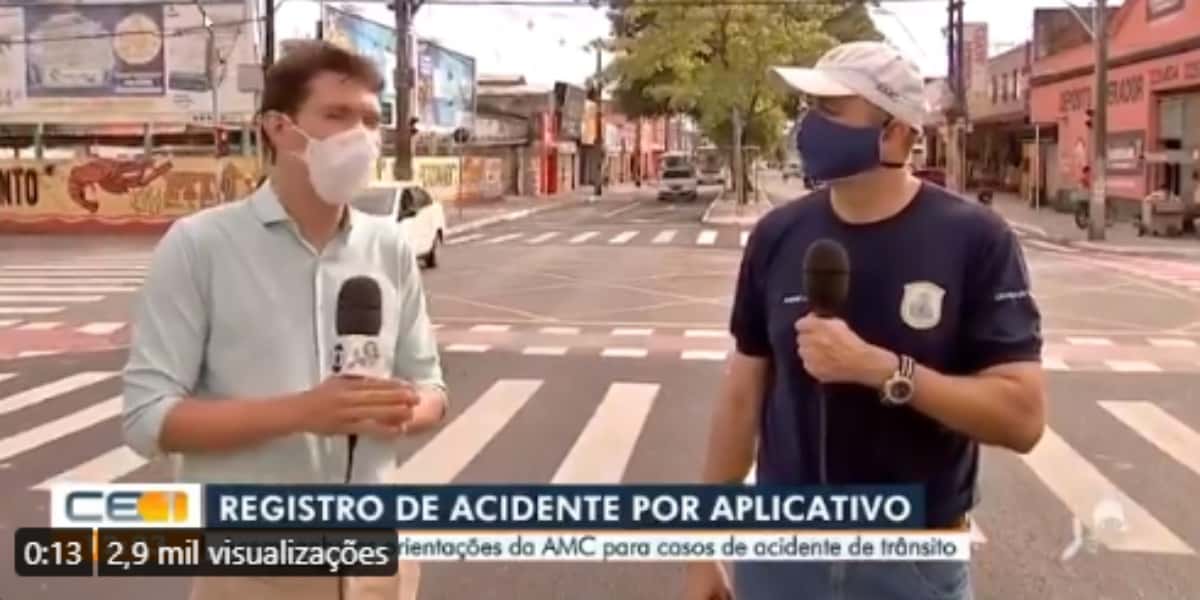 Repórter da Globo quase é atropelado ao vivo (Foto: Reprodução)