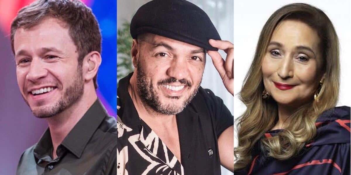 Tiago Leifert, Belo e Sonia Abrão (Foto: Reprodução)