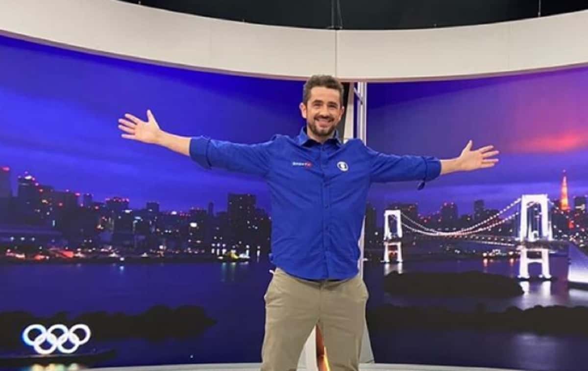 Felipe Andreoli nos estúdios Olímpicos da Globo (Foto: Reprodução)