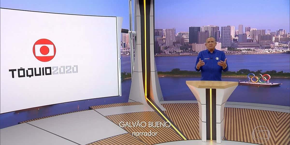 Cenário virtual e olímpico da Globo apresentou um grave problema de configuração (Foto: Reprodução)