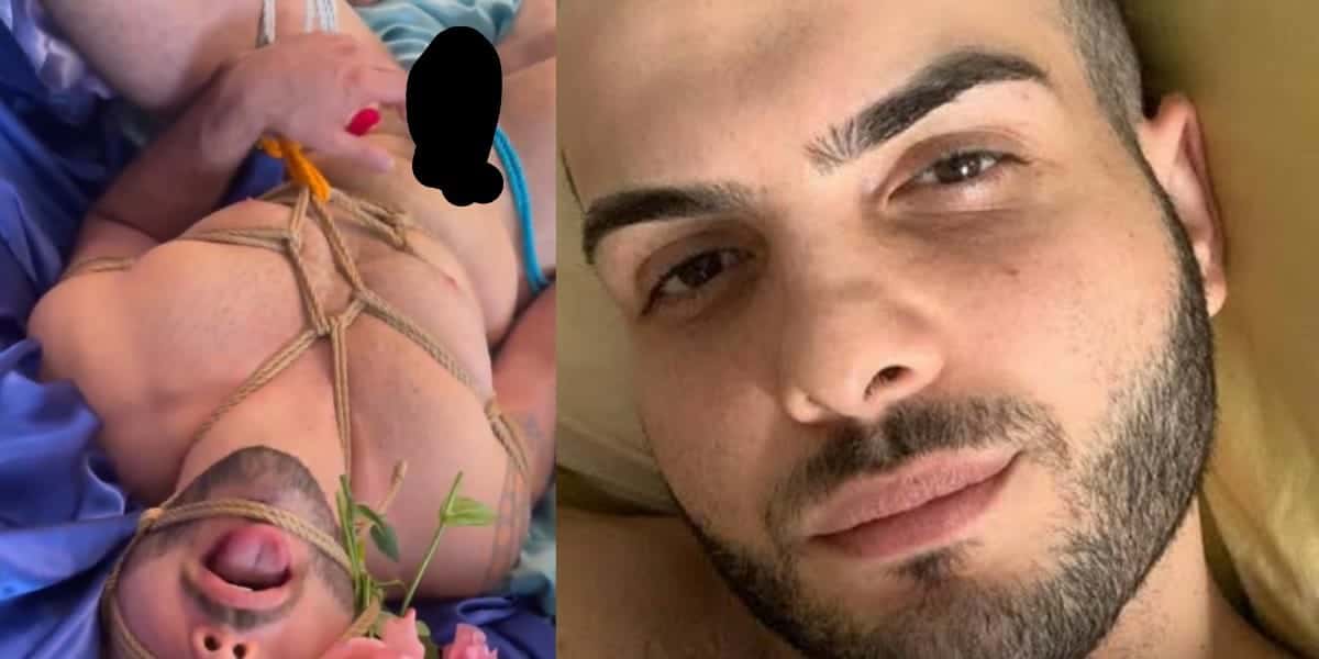 Ex-BBB Mahmoud surge amarrado, nu e excitado em vídeo (Foto: Reprodução/Twitter)