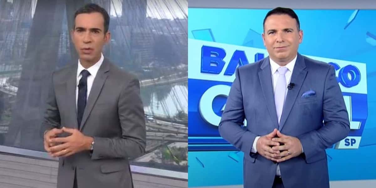 Cesar Tralli no "SP1" e Reinaldo Gottino no "Balanço Geral SP" (Foto: Reprodução/TV Globo/Record)
