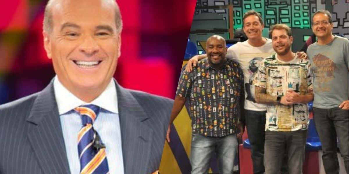 Marcelo de Carvalho, dono da RedeTV!, e o elenco do Encrenca (Montagem: TV Foco)
