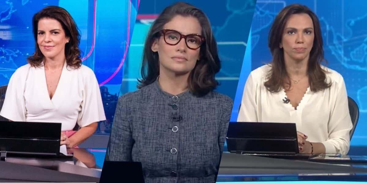 Mariana Gross, Renata Vasconcellos e Ana Paula Araújo apresentam o Jornal Nacional (Montagem: TV Foco)