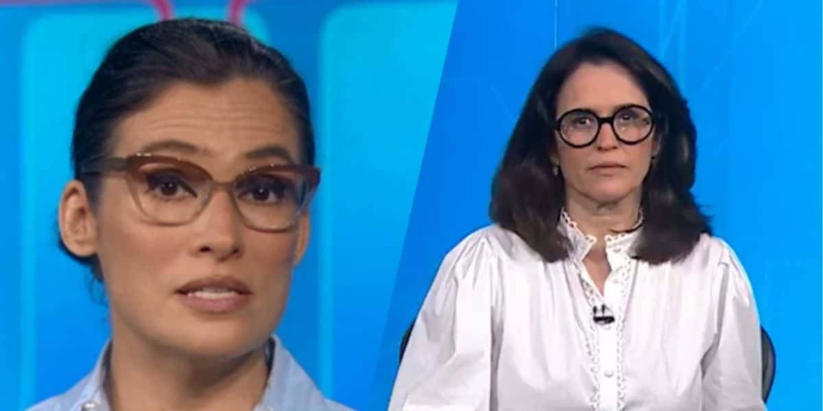 Ana Luíza Guimarães e Renata Vasconcellos no Jornal Nacional (Montagem: TV Foco)