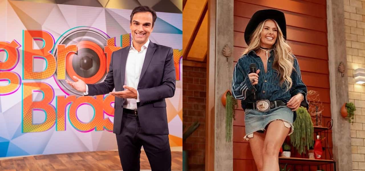 Tadeu Schmidt comandará o BBB na Globo, enquanto Galisteu seguirá com A Fazenda na Record (Foto: Montagem/TV Foco)