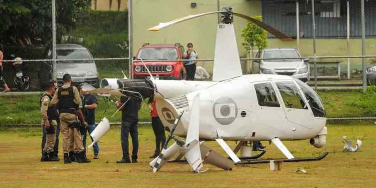 Helicóptero Globo após pouso forçado (Reprodução)