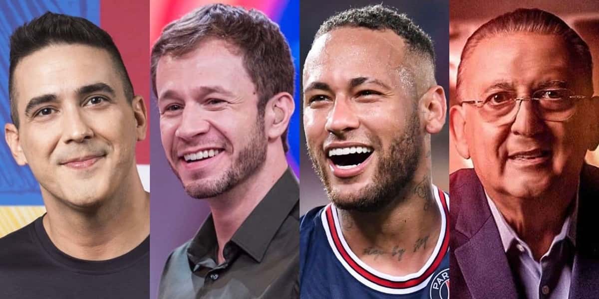 André Marques, Tiago Leifert, Neymar e Galvão Bueno (Foto: Reprodução)