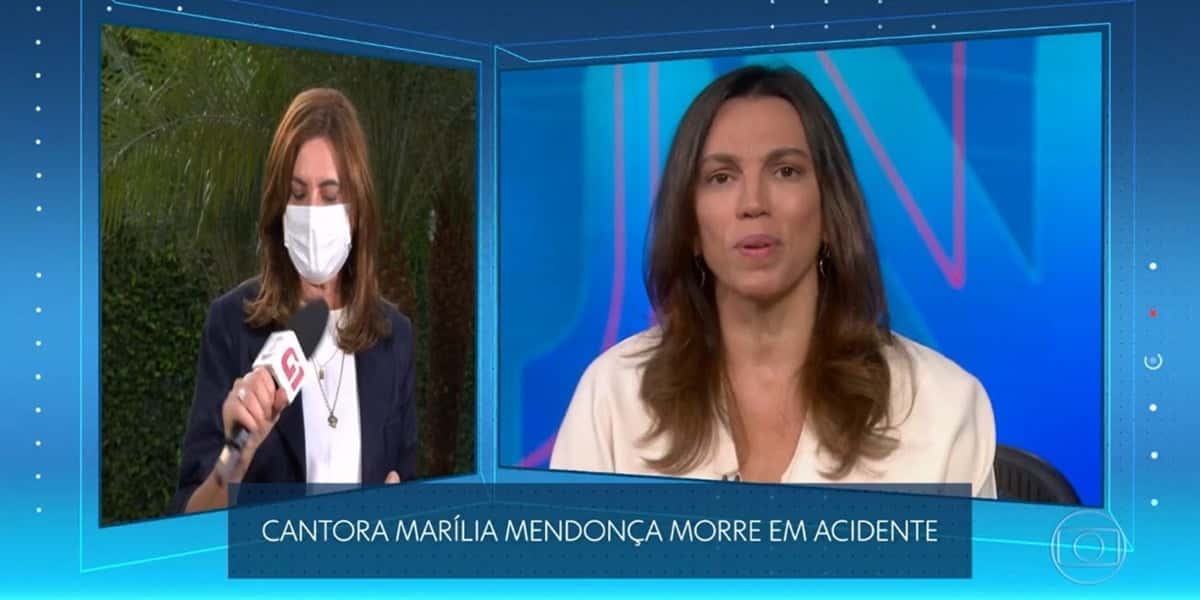 Ana Paula Araújo se emocionou ao noticiar morte de Marília Mendonça (Foto: Reprodução / TV Globo)