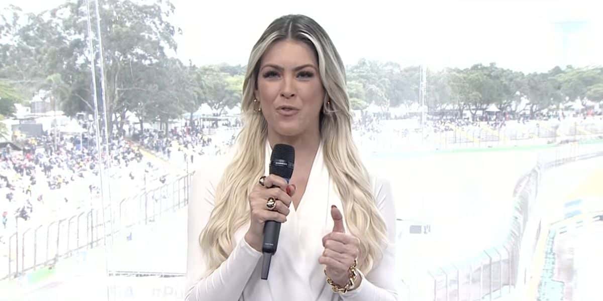 Renata Fan diretamente de Interlagos (Reprodução: Band)