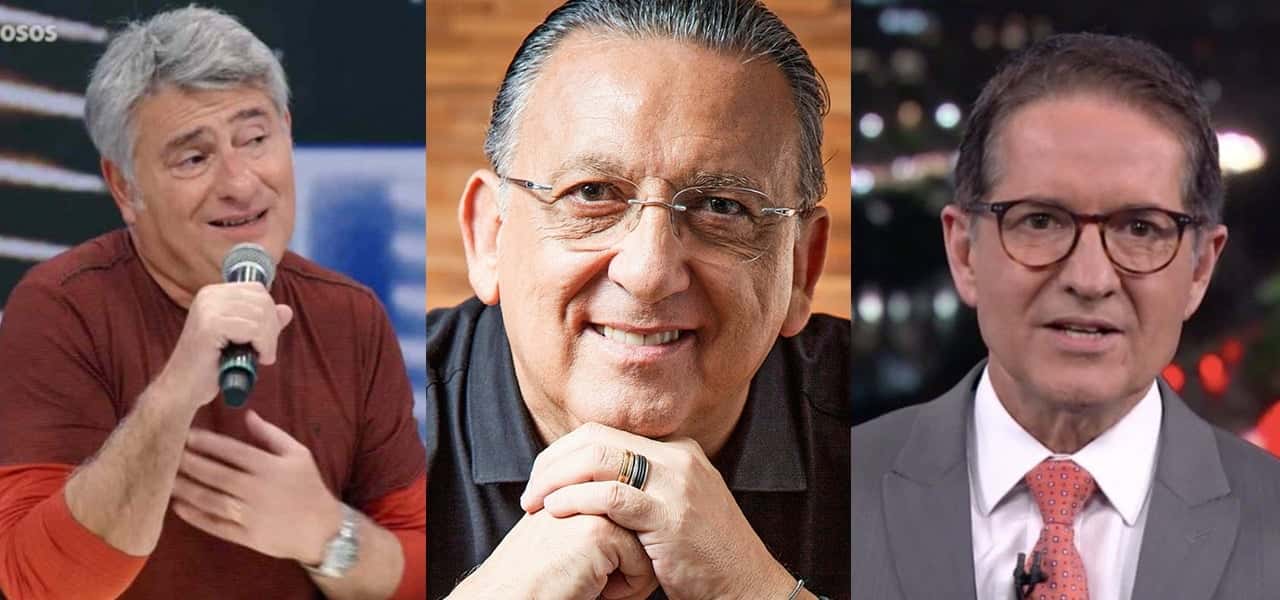 Cléber Machado e Galvão Bueno do esporte e Carlos Tramontina, do jornalismo da Globo (Foto: Montagem/TV Foco)