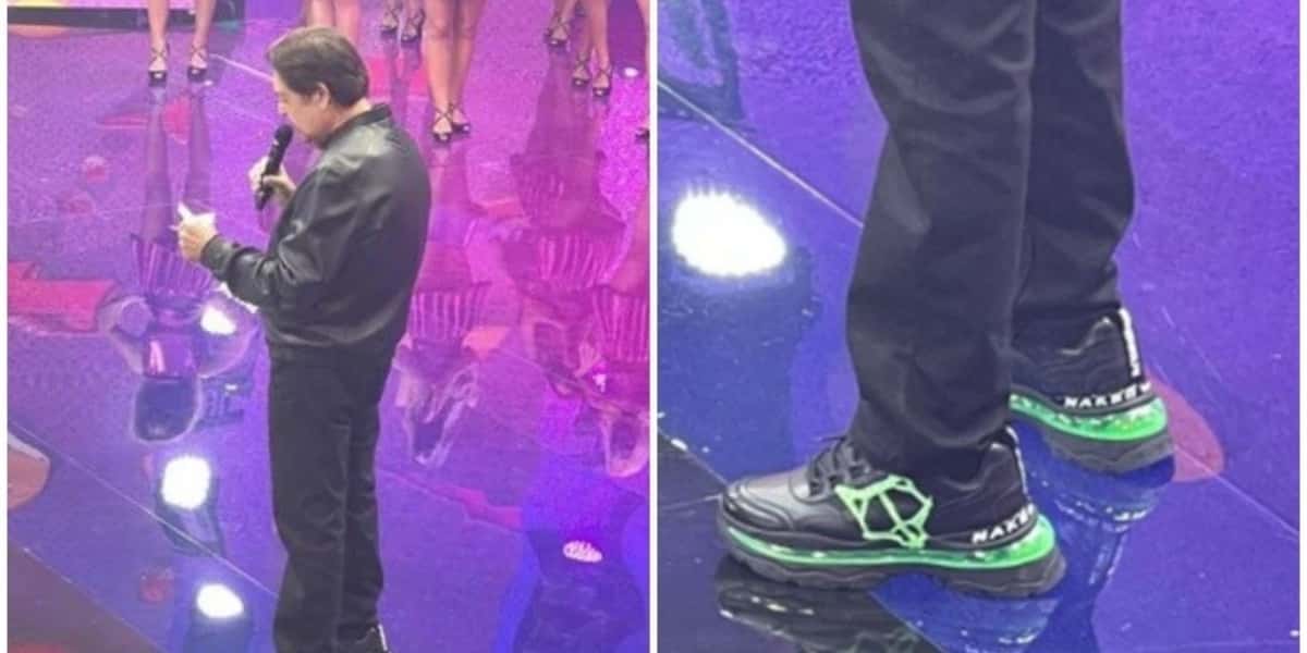 Faustão e o seu tênis chamativo e luxuoso (Imagem: Montagem)