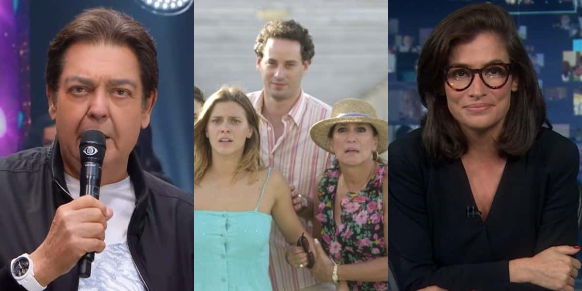 Faustão, atores de "Senhora do Destino" e Renata Vasconcellos (Foto: Reprodução/Band/TV Globo)