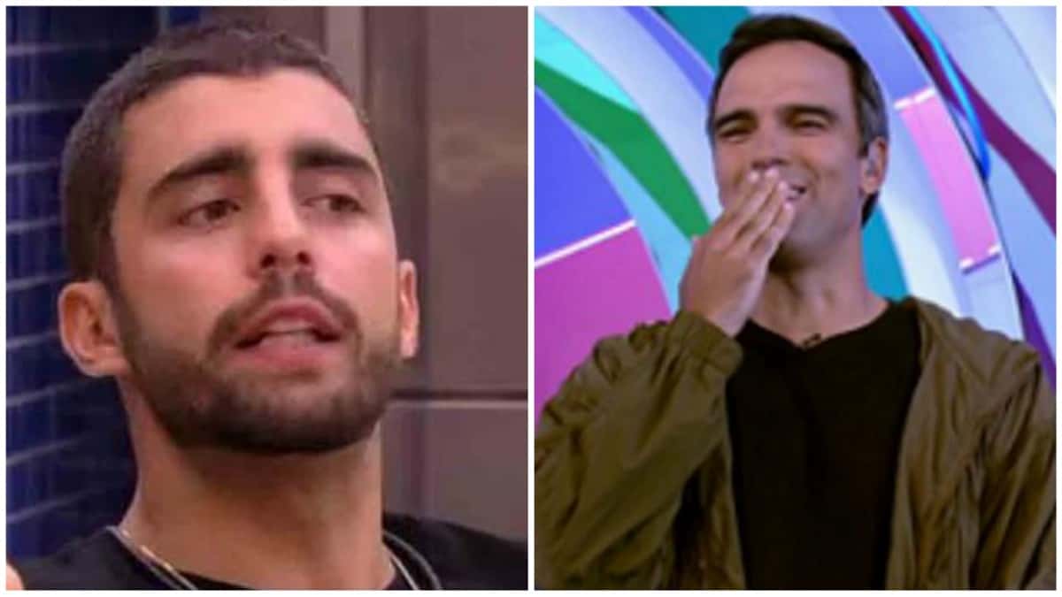 Pedro Scooby faz um discurso rebatendo o apresentador (Montagem/ Reprodução)