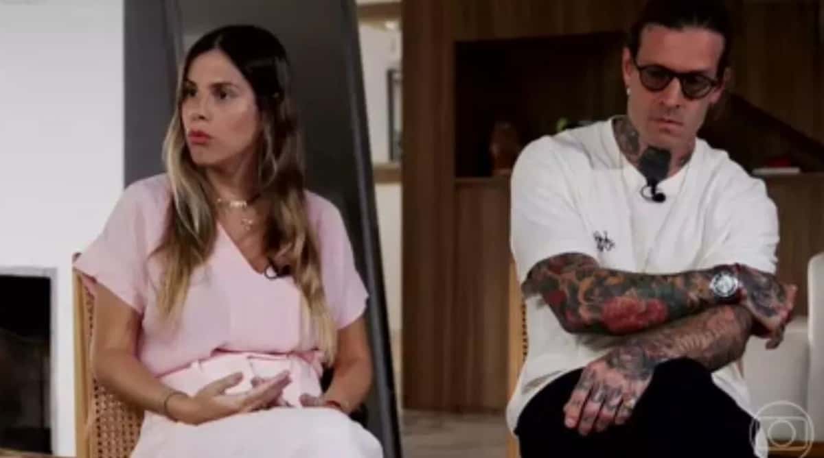 Shantal Verdelho ao lado do marido, Matheus Verdelho no "Fantástico" (Reprodução/ TV Globo)