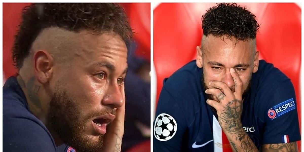 Neymar chorando após a derrota na final da champions league, recentemente o jogador foi furtado em 200 mil reais (imagens / globo)
