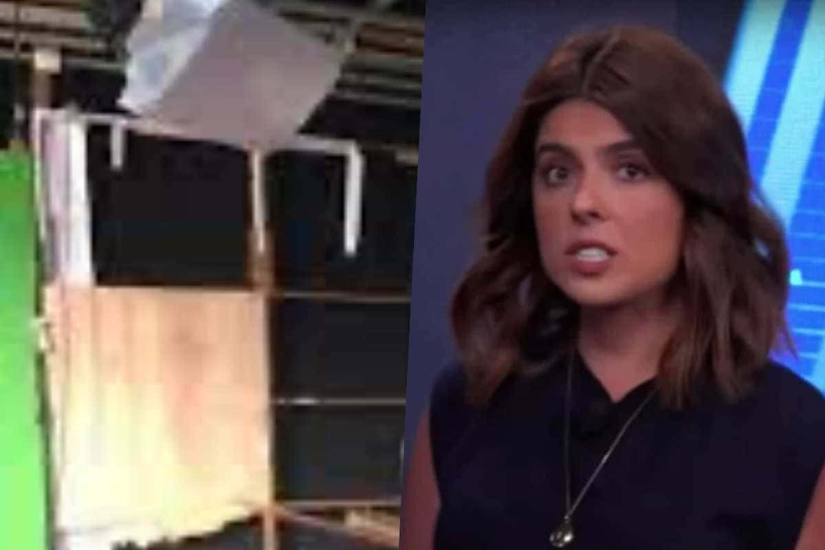 Cenário da Jovem Pan cai em cim a de apresentadora ao vivo - Reprodução