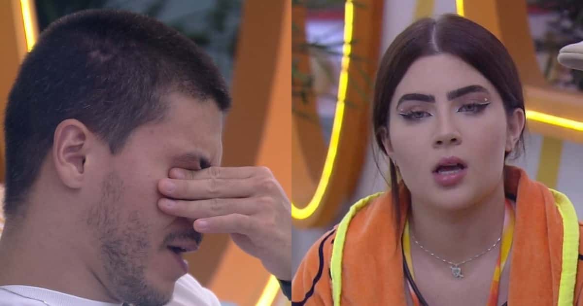 Arthur Aguiar está preocupado de ser indicado novamento ao Paredão por Jade no BBB22 (Montagem/ Reprodução/ Globoplay)