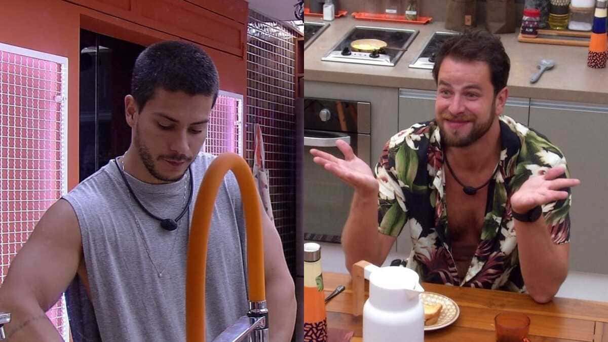 BBB22: Arthur Aguiar e Gustavo se alfinetam na cozinha da Xepa (Foto: Reprodução/Montagem)