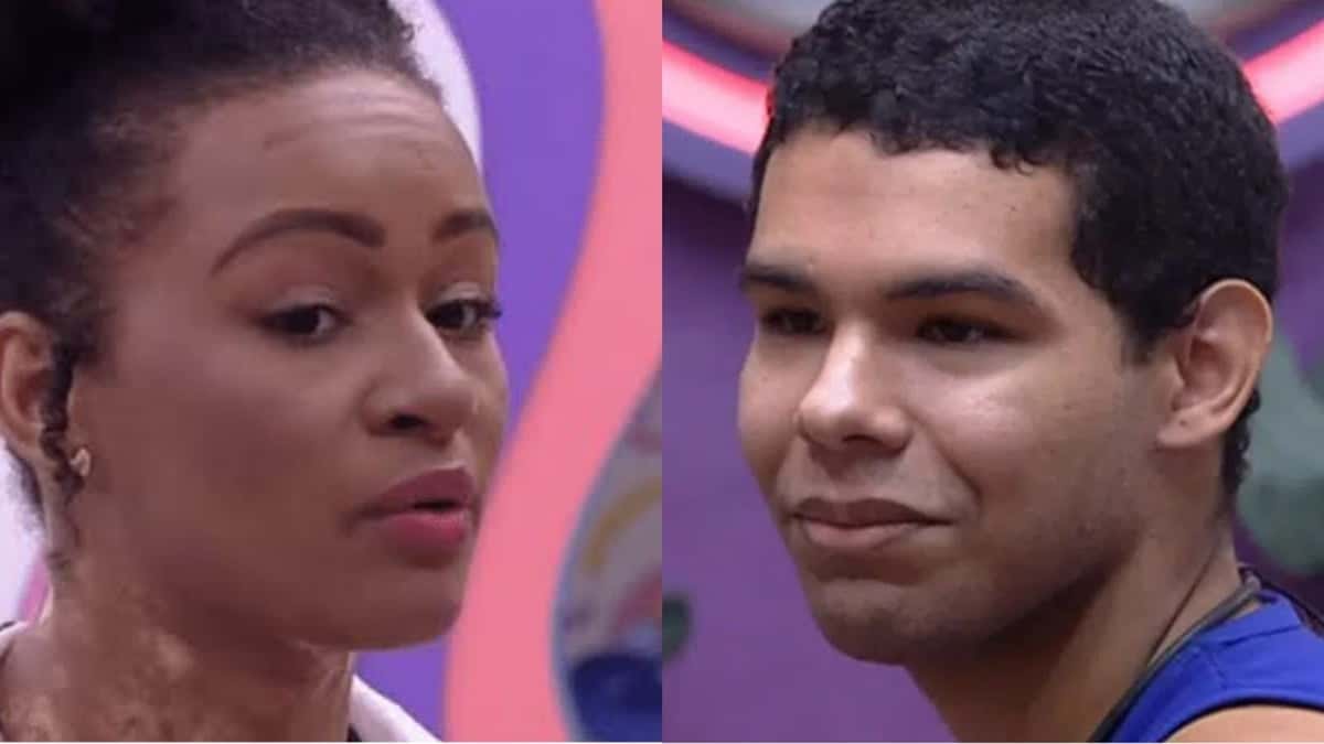 Vyni está preocupado se está agindo mal com Natália no BBB22 (Reprodução/ Montagem/ Globoplay)