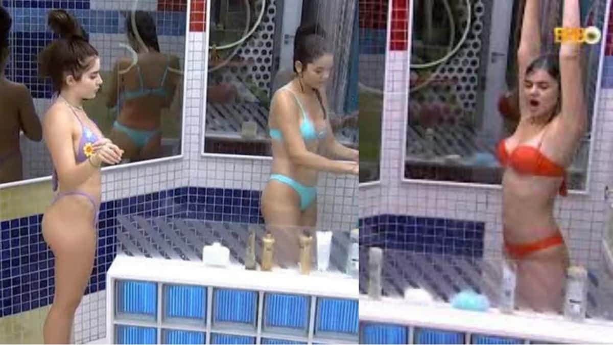 Sisters tomam banho de biquíni no BBB22 (Montagem/ Reprodução)
