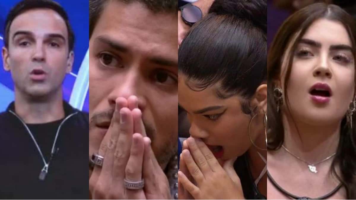 Tadeu expõe sucesso de Arthur para os confinados, deixa Maria sem fôlego e Jade de boca aberta (Montagem/ Reprodução/ TV Globo)