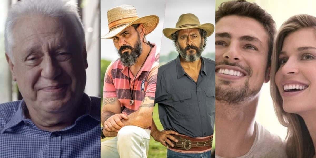Antônio Fagundes, atores de Pantanal, da Globo, Cauã Reymond e Grazi Massafera (Reprodução)