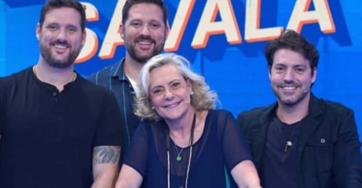 Elizabeth Savala apresenta seus três filhos e participa de gincana no "Caldeirão" da Globo (Divulgação)