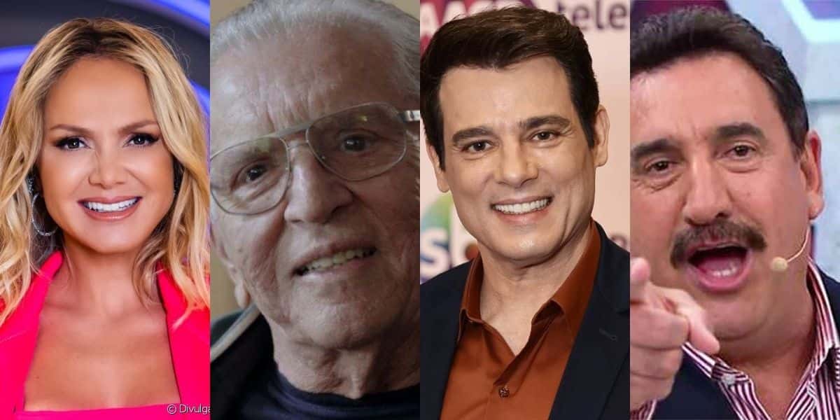 Eliana, Carlos Alberto, Celso Portiolli e Ratinho (Montagem: TV Foco)