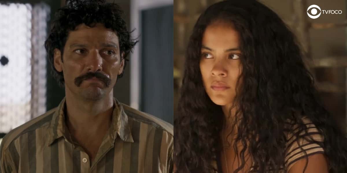Tibério desconfia de Muda na novela Pantanal (Foto: Reprodução/Globo/Montagem/Thais Teles)