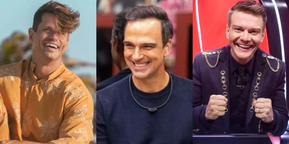 Fernando Fernandes em "No Limite", Tadeu Schmidt no "BBB" e Michel Teló no "The Voice Brasil" (Foto: Divulgação/TV Globo)