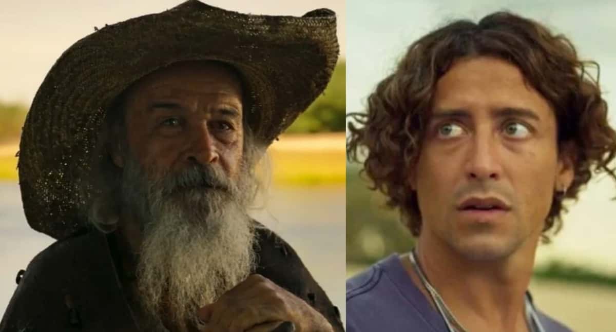 O Velho do Rio (Osmar Prado) ensinará Jove (Jesuita Barbosa) a caçar boi marruá em Pantanal (Foto: Reprodução / Globo)
