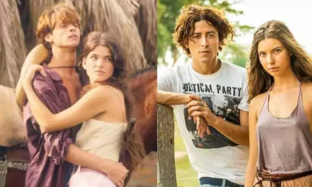 Protagonistas de Pantanal na versão original, que foi reprisada pelo SBT e no remake da Globo (Foto: Reprodução / SBT / Globo)