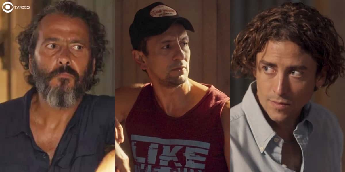 José Leôncio fica no meio de Jove e Lucas na novela Pantanal (Foto: Montagem/Thais Teles/Reprodução/Globo)