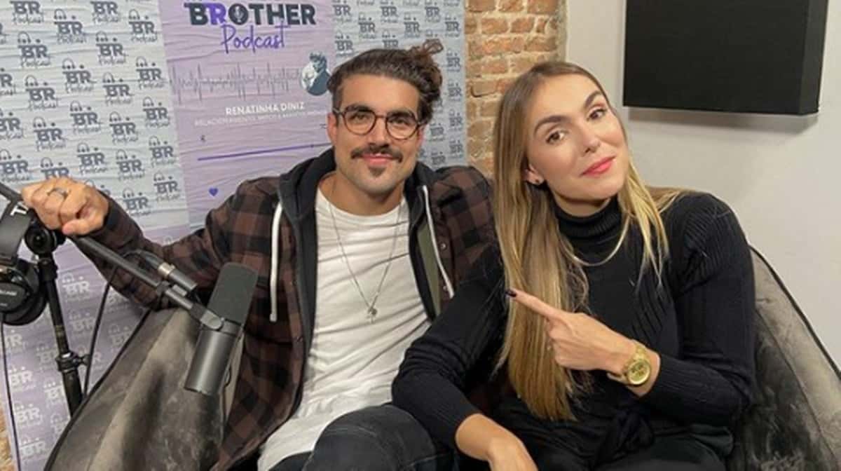Caio Castro e Renatinha Diniz nos bastidores do podcast "Sua Brother" (Reprodução/ Instagram)