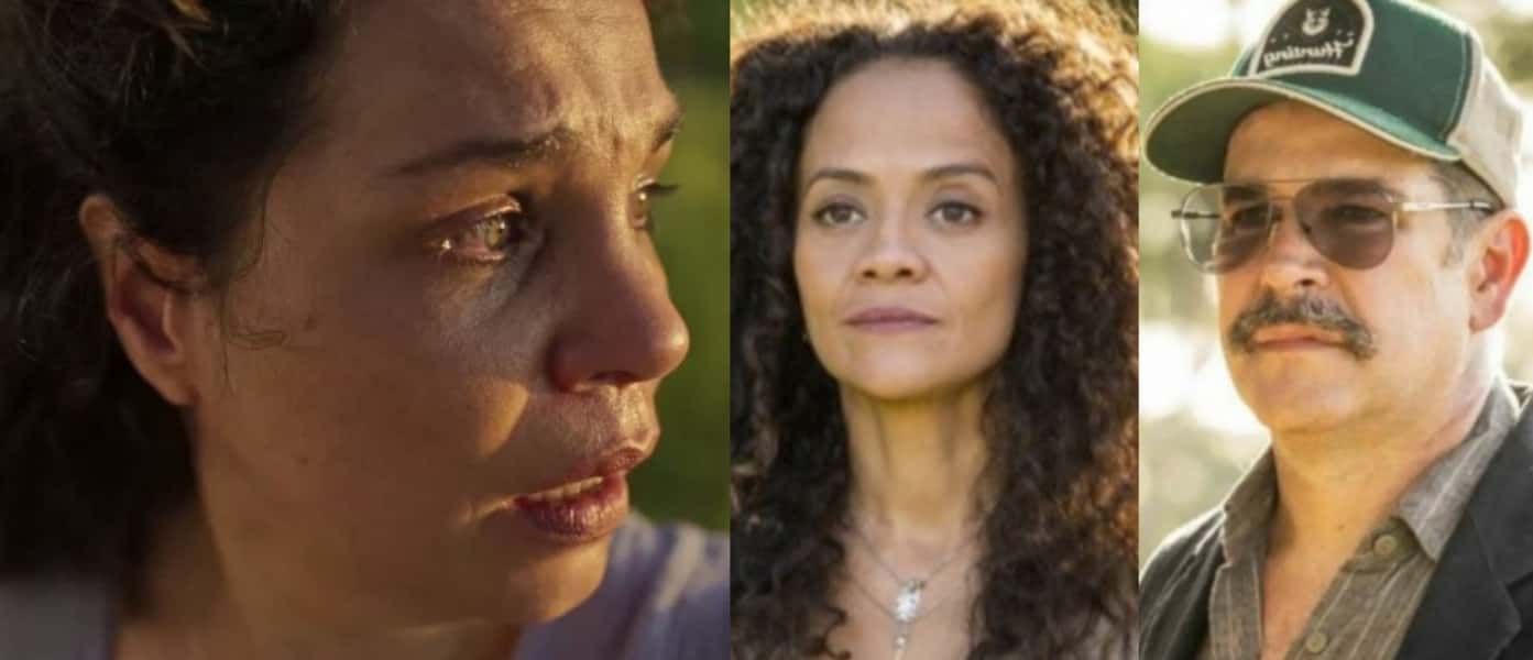 Bruaca (Isabel Teixeira) vai amaldiçoar Tenório (Murilo Benício) e Zuleica (Aline Borges) em Pantanal (Foto: Reprodução / Globo)