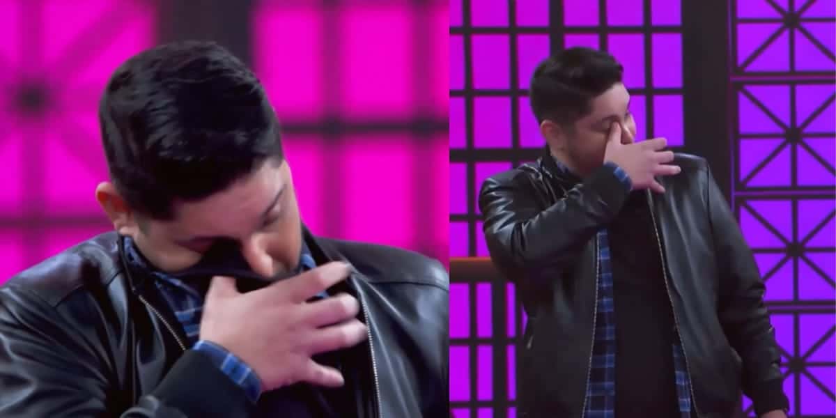 Jorge se emociona e cai no choro no Domingão (Reprodução: Montagem TV Foco)