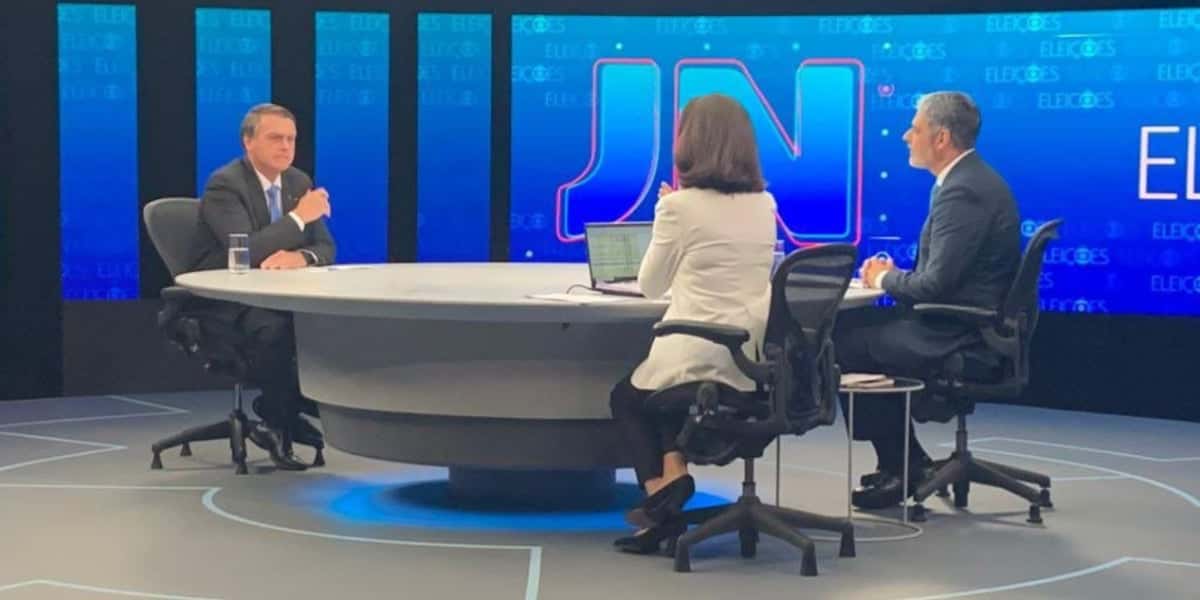 William Bonner e Renata Vasconcellos em entrevista a Bolsonaro no Jornal Nacional - Foto: Reprodução