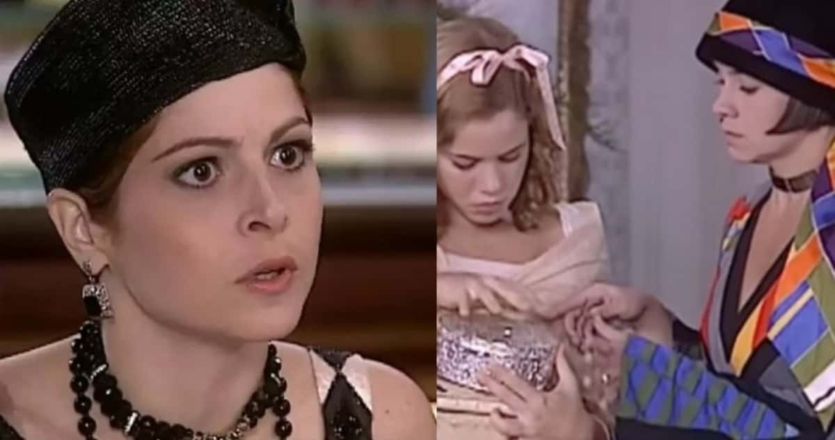 O Cravo e a Rosa - Catarina (Adriana Esteves) encontra as joias de família na mala de Marcela (Drica Moraes) e escorraça vilã de casa (Foto: Reprodução / Globo)