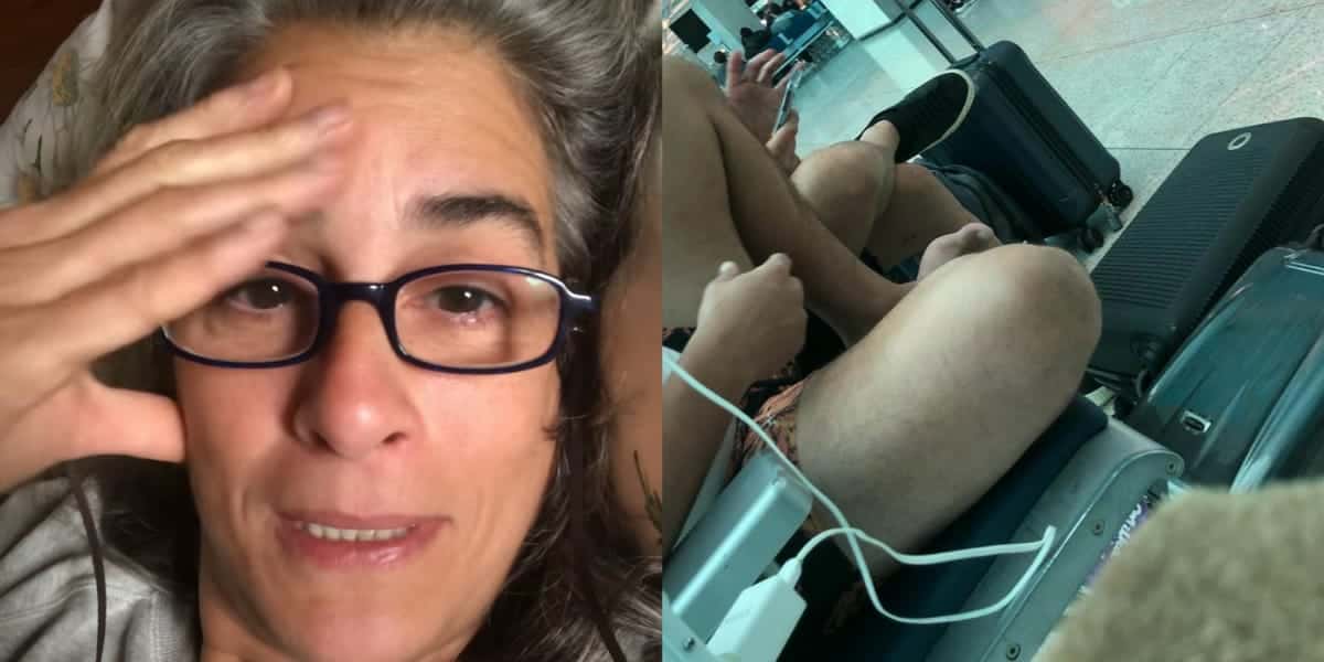Lúcia Veríssimo fica indignada em aeroporto (Foto: Reprodução)
