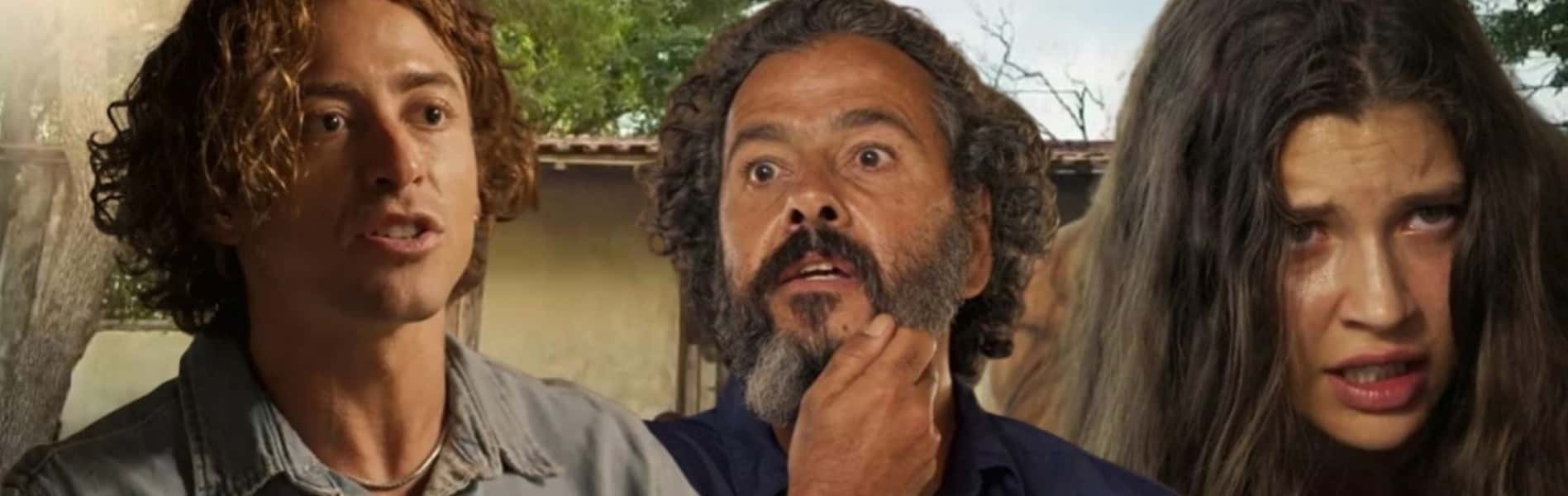 Jove (Jesuíta Barbosa) descobriu que Juma (Alanis Guillen) está morando na tapera com seu meio-irmão em Pantanal e ficou furioso (Foto: Reprodução / Globo / Montagem TV Foco)