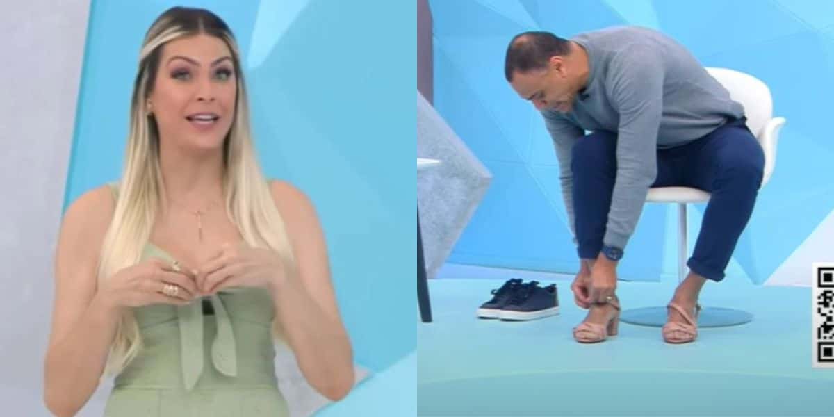 Renata Fan ficou chocada ao ver Denílson colocar salto no programa (Reprodução Youtube)