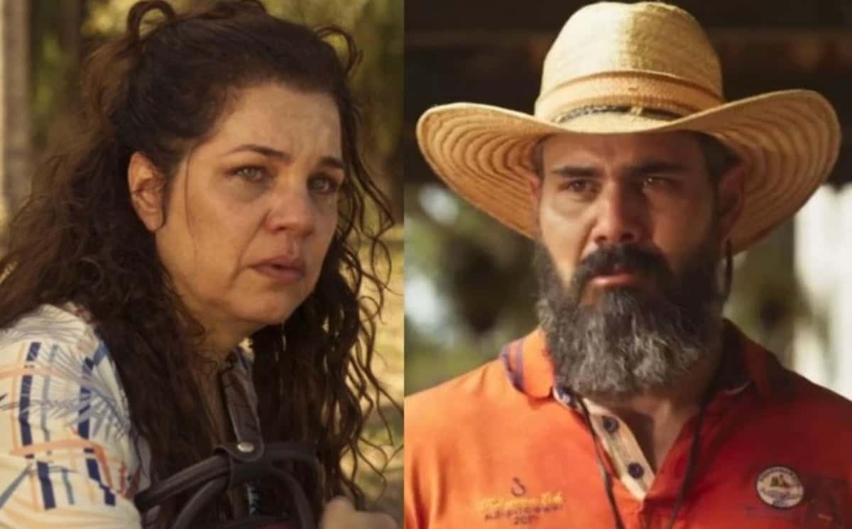 Alcides (Juliano Cazarré) e Bruaca (Isabel Teixeira) estão na mira de Tenório (Murilo Benício) (Foto: Reprodução / Globo)